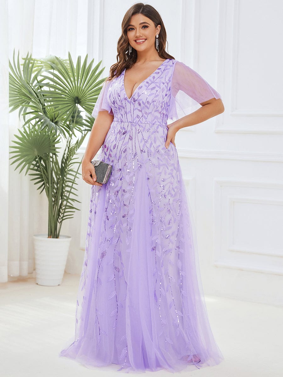 Plus Size Floor Length Formal Evening Gowns for Weddings #color_Lavender 