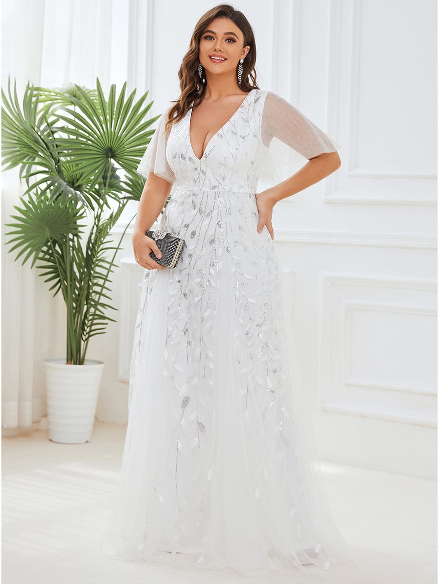 Plus Size Floor Length Formal Evening Gowns for Weddings #color_White 