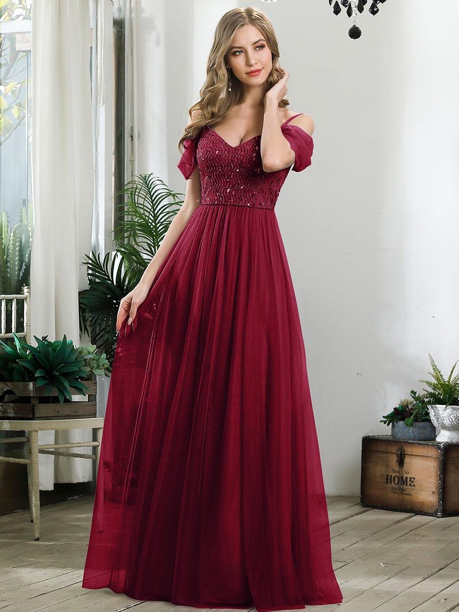 Sweetheart Cold Shoulder Sequin Bodice Tulle Bridesmaid Dress - Ever ...
