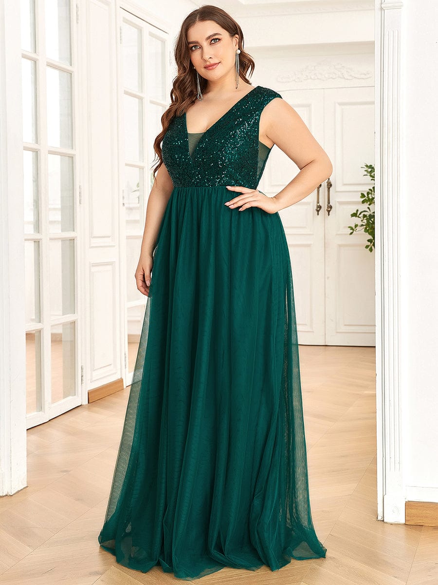 Ever-Pretty Plus Womens Double V Neck A Line High Low Sequin Tulle Plus  Size Formal Evening Dresses 0147A-DA, Dark Green, 14 : : Clothing,  Shoes & Accessories