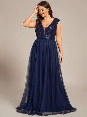 Custom Size Sequin V-Neckline Sleeveless A-Line Tulle Evening Dress