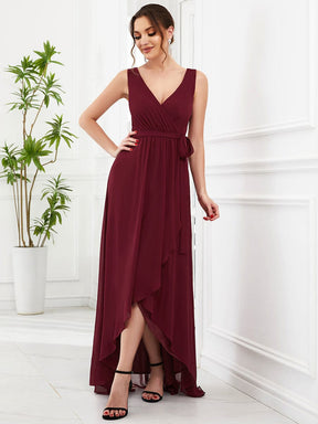 Chiffon Sleeveless Front Slit V-Neck Layered Evening Dress