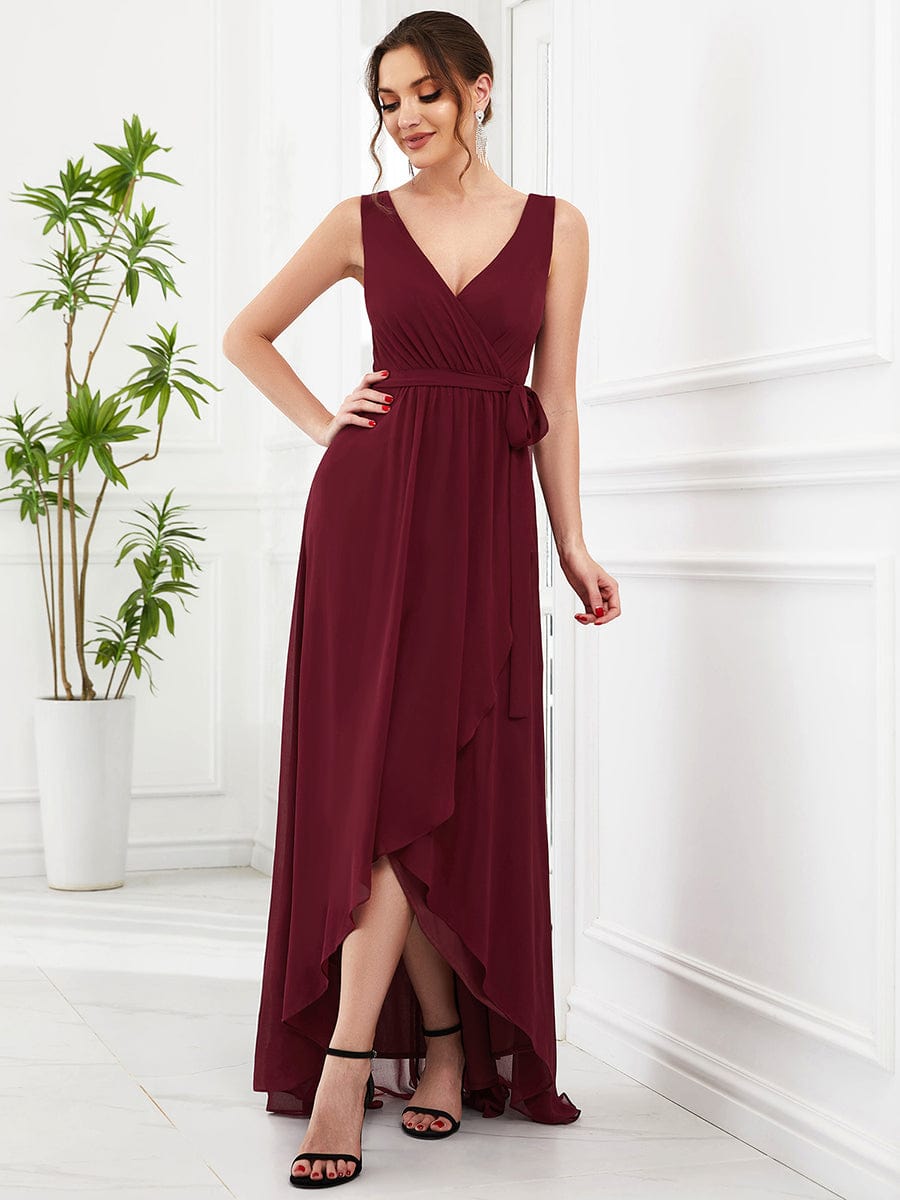 Chiffon Sleeveless Front Slit V-Neck Layered Evening Dress