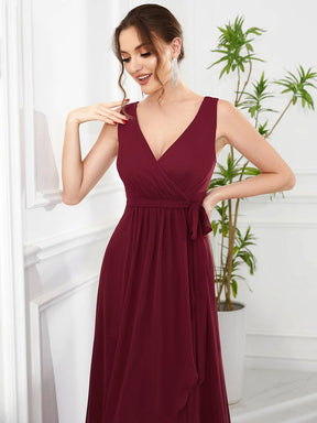 Chiffon Sleeveless Front Slit V-Neck Layered Formal Evening Dress