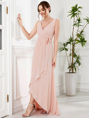 Chiffon Sleeveless Front Slit V-Neck Layered Evening Dress
