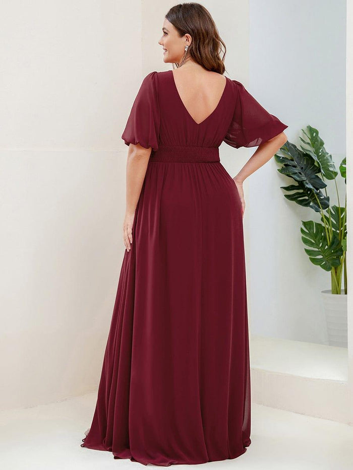 Cap Sleeves V-neck Chiffon Dress with Slit Grape