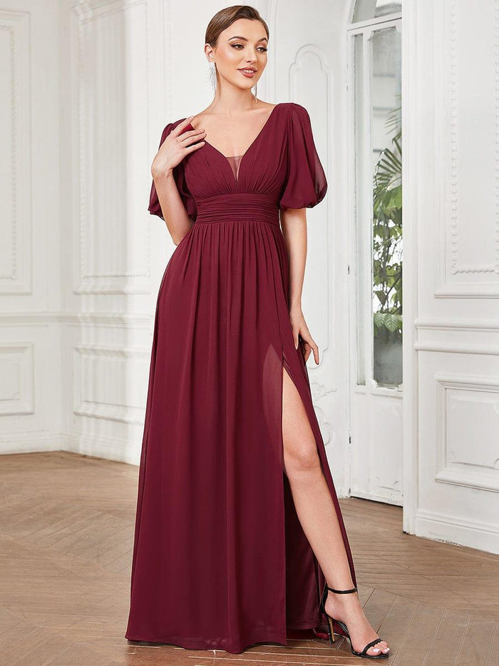 V-neck Chiffon Dress with Back Hem Slit Periwinkle