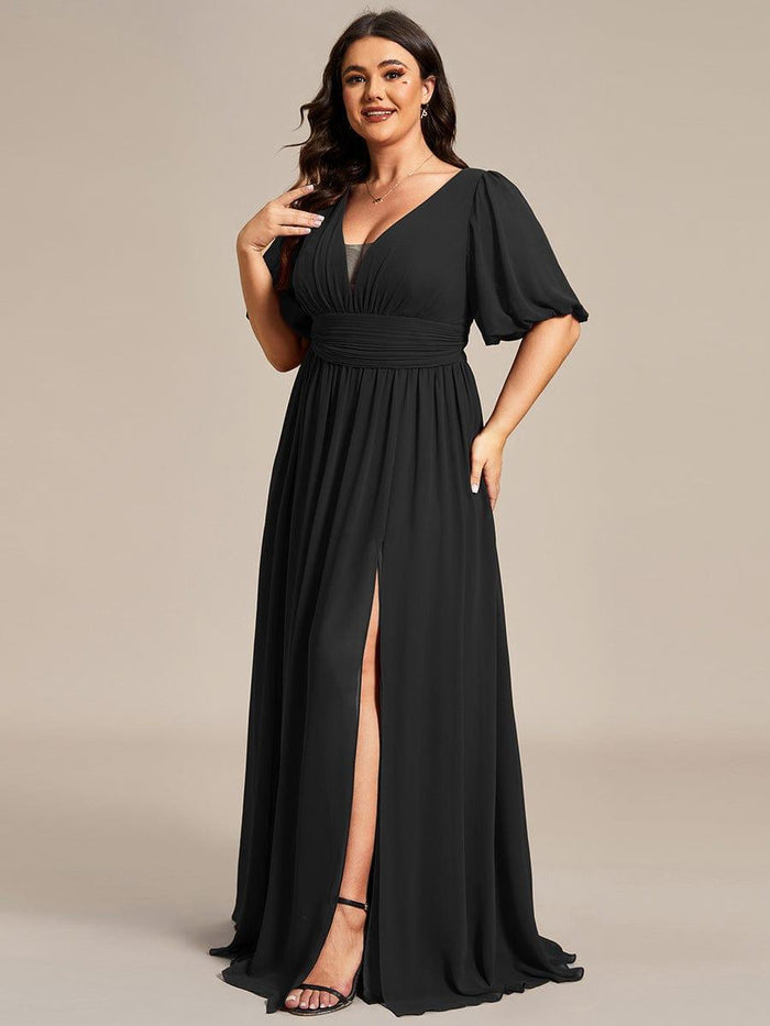 Cap Sleeves V-neck Chiffon Dress with Slit Orange main image 1