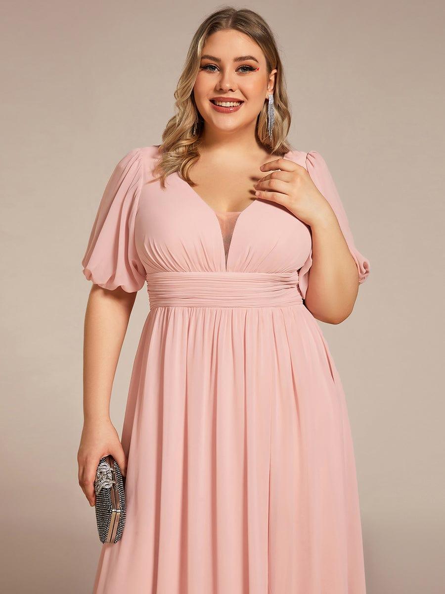 Custom Size V-Neck Front Slit Chiffon Evening Dress #Color_Pink