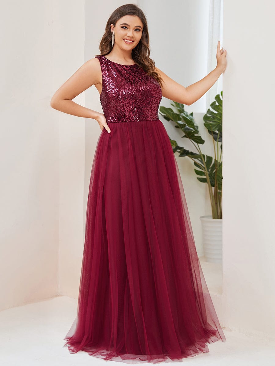 Sequin Sleeveless Lace-Up Tulle Evening Dress