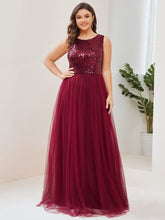 Sequin Sleeveless Lace-Up Tulle Evening Dress #Color_Burgundy