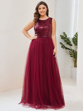 Plus Size Sleeveless Lace-Up Tulle Evening Dress