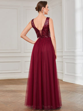 Sequin Sleeveless Lace-Up Tulle Evening Dress