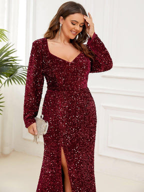 Sequin Long Sleeve Sweetheart Bodycon Front Slit Evening Dress