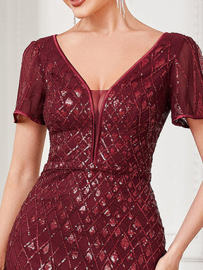 Illusion V-Neck Sequin Short Sleeve Bodycon Evening Dress