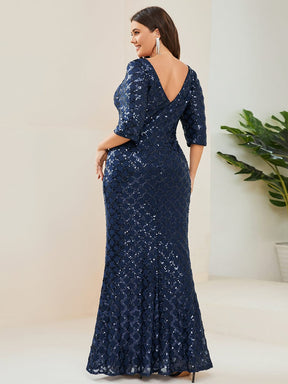 Plus Size Sequin Bodycon 3/4 Sleeve Boatneck Evening Dress