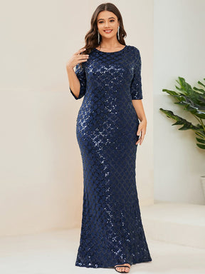 Plus Size Sequin Bodycon 3/4 Sleeve Boatneck Evening Dress