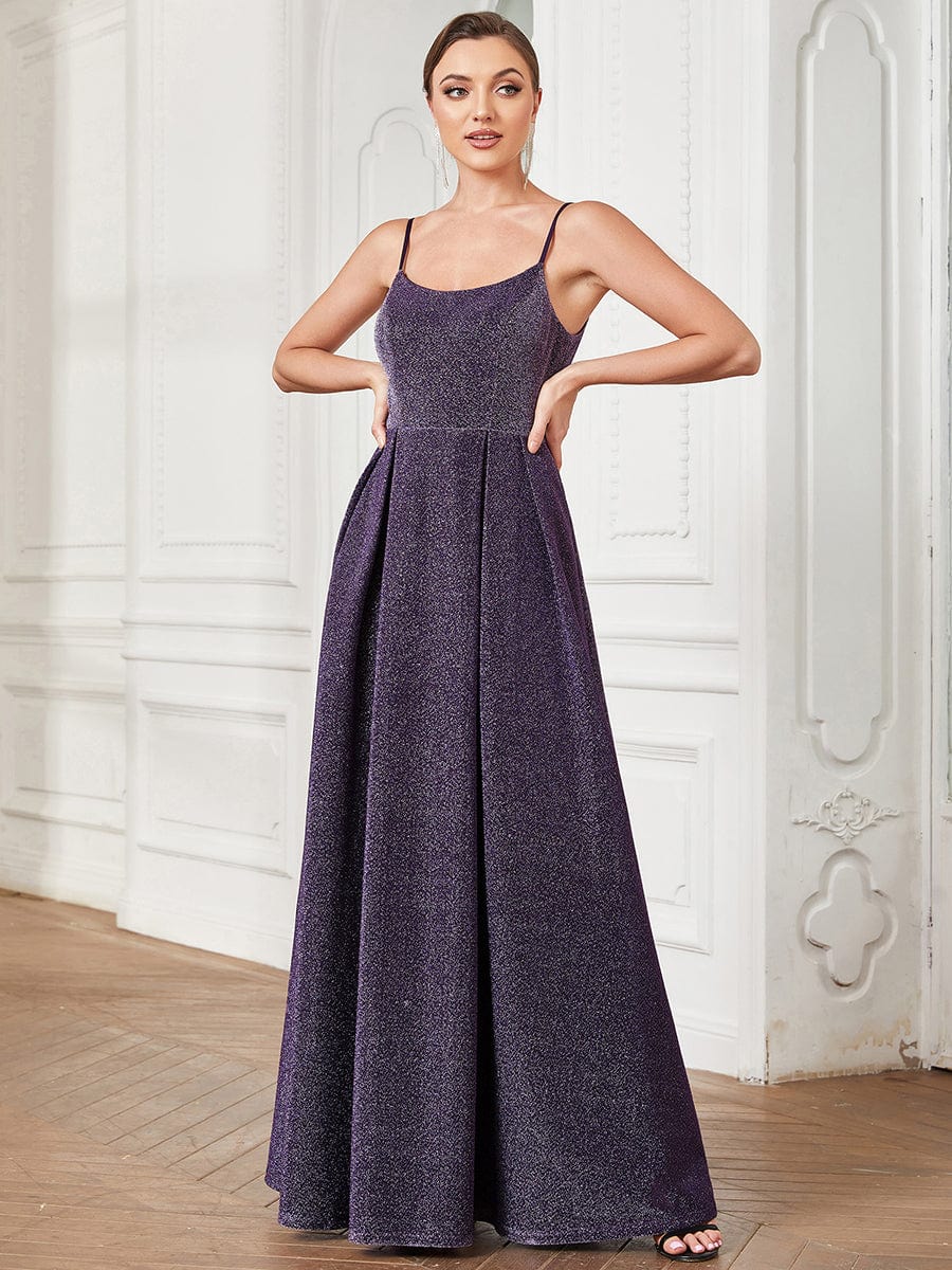 Spaghetti Strap Pleated A-Line Evening Dress