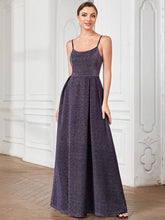 Spaghetti Strap Pleated A-Line Evening Dress #color_Dark Purple