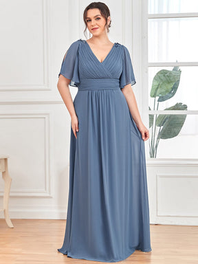 Plus Size Empire Waist Short Sleeve Pleated Chiffon Evening Dress