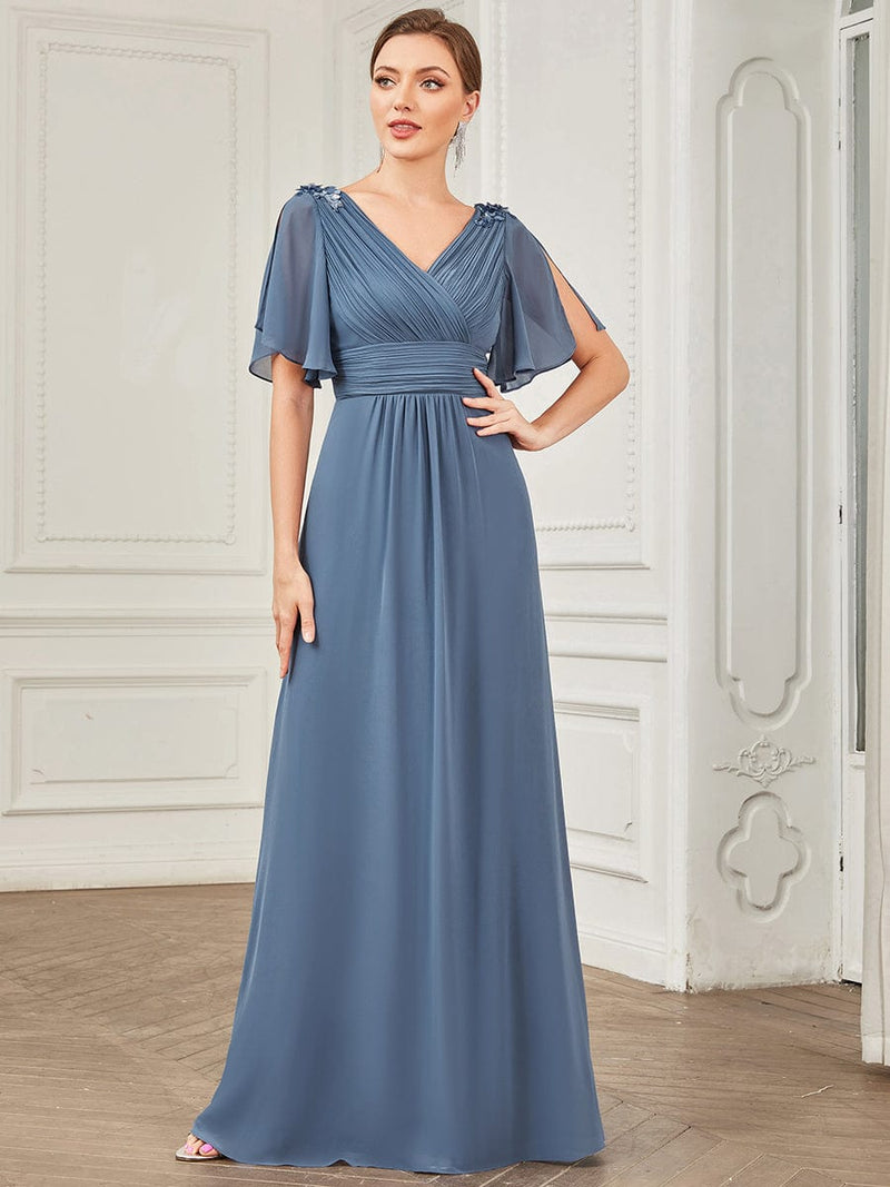 Sequin Applique Pleated Chiffon A-Line Evening Dress - Ever-Pretty US