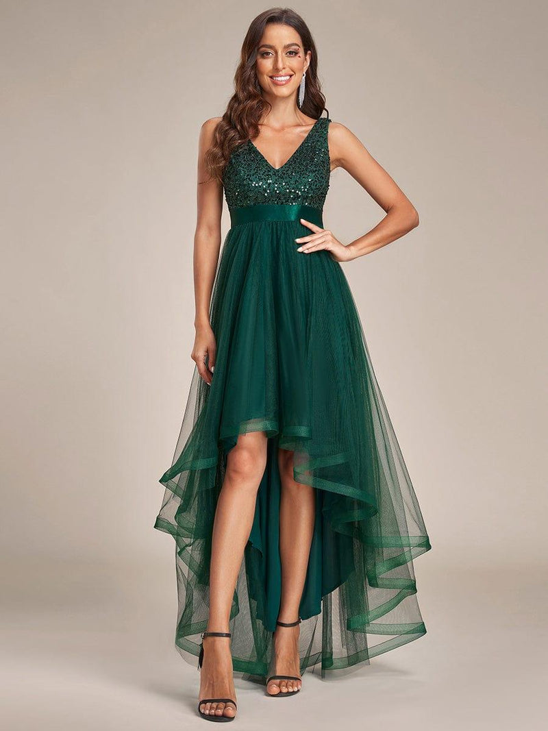 SEQUIN CUTOUT HIGH LOW DRESS IN SLIVER