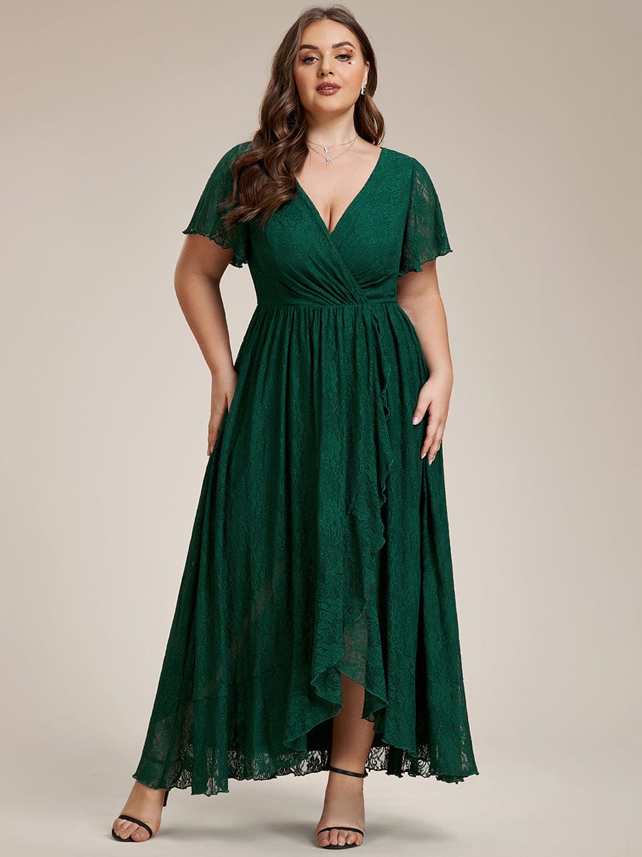 Ever-Pretty Plus Women's V Neck Ruffles Sleeves Pleated Lace Summer Plus  Size Semi Formal Dress for Curvy Women 01489-DA, Dark Green, 14 :  : Clothing, Shoes & Accessories
