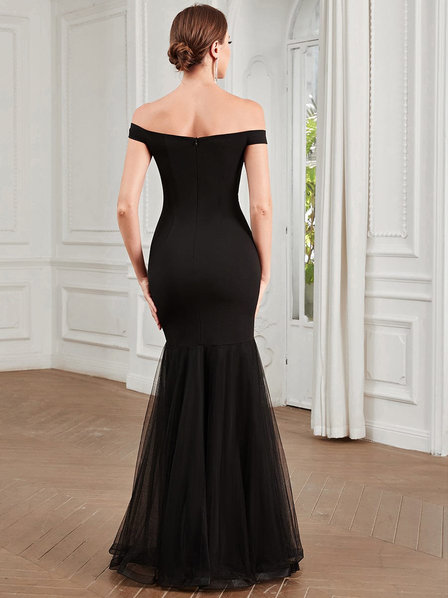 Sweetheart Off Shoulder Mermaid Tulle Bodycon Evening Dress #Color_Black