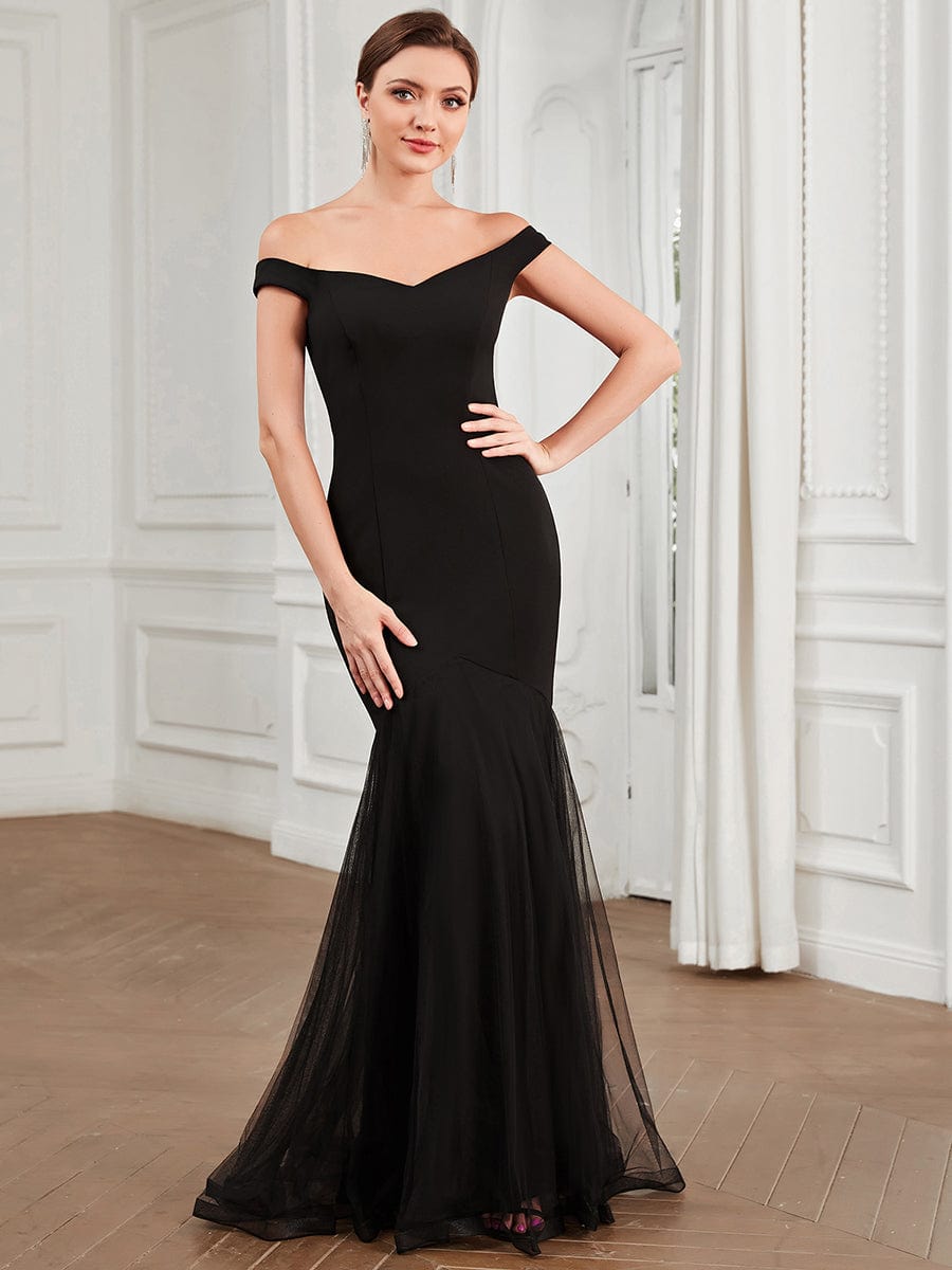 Sweetheart Off Shoulder Mermaid Tulle Bodycon Evening Dress #Color_Black