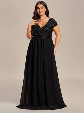 Plus Size Empire Waist V-Neck Cap Sleeve Chiffon Formal Evening Dress