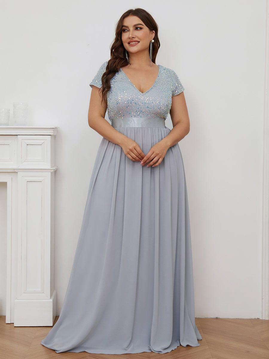 pretty MIRAGE|Plus Size Empire Waist V-Neck Cap Sleeve Chiffon Formal Evening Dress