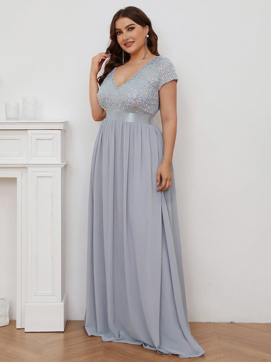 pretty MIRAGE|Plus Size Empire Waist V-Neck Cap Sleeve Chiffon Formal Evening Dress
