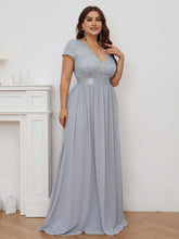 Plus Size Empire Waist V-Neck Cap Sleeve Chiffon Evening Dress #color_Silver