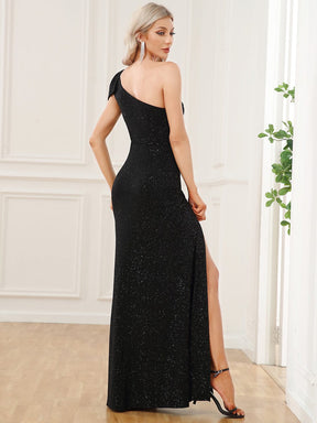 One Shoulder Bow Tie Bodycon Front Slit Formal Evening Dress