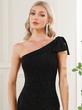 One Shoulder Bow Tie Bodycon Front Slit Formal Evening Dress