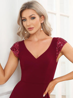 Sequin Cap Sleeve V-Neck A-Line Evening Dress