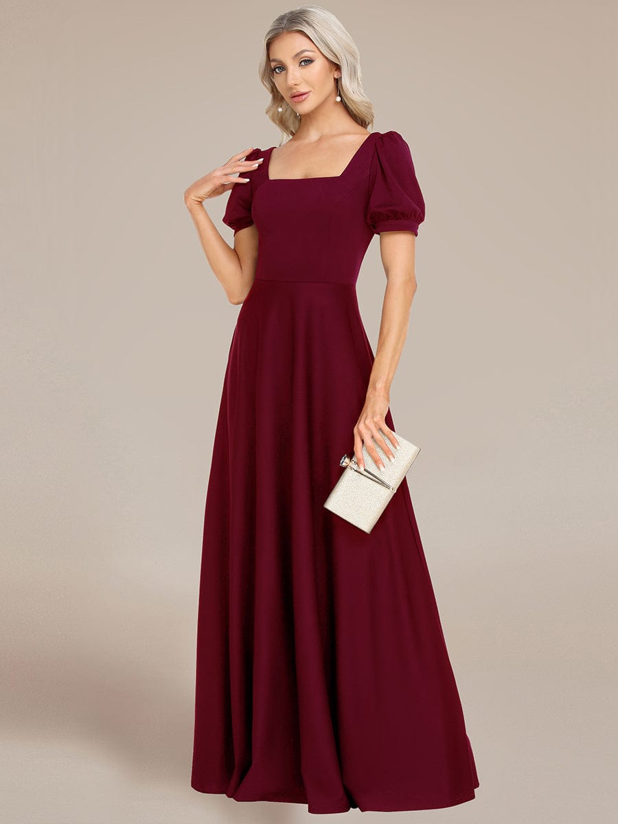 Custom Size Lace-up Back Puffy Sleeves Square Neck Evening Dress #color_Burgundy