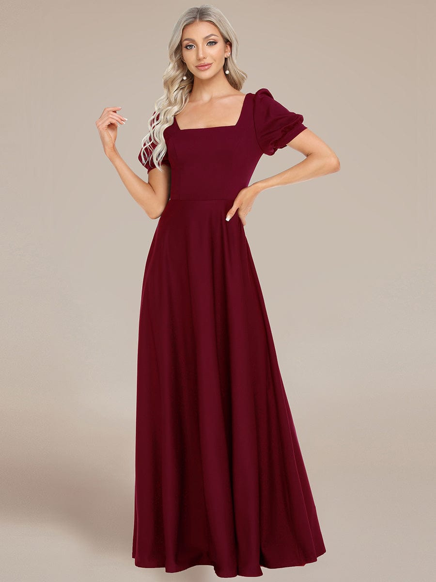 Custom Size Lace-up Back Puffy Sleeves Square Neck Evening Dress