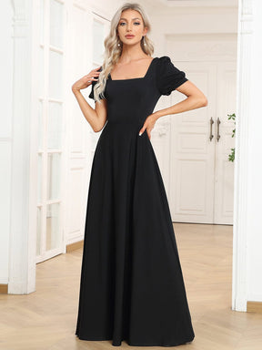 Caged Back Short Sleeve Square Neck A-Line Evening Dress