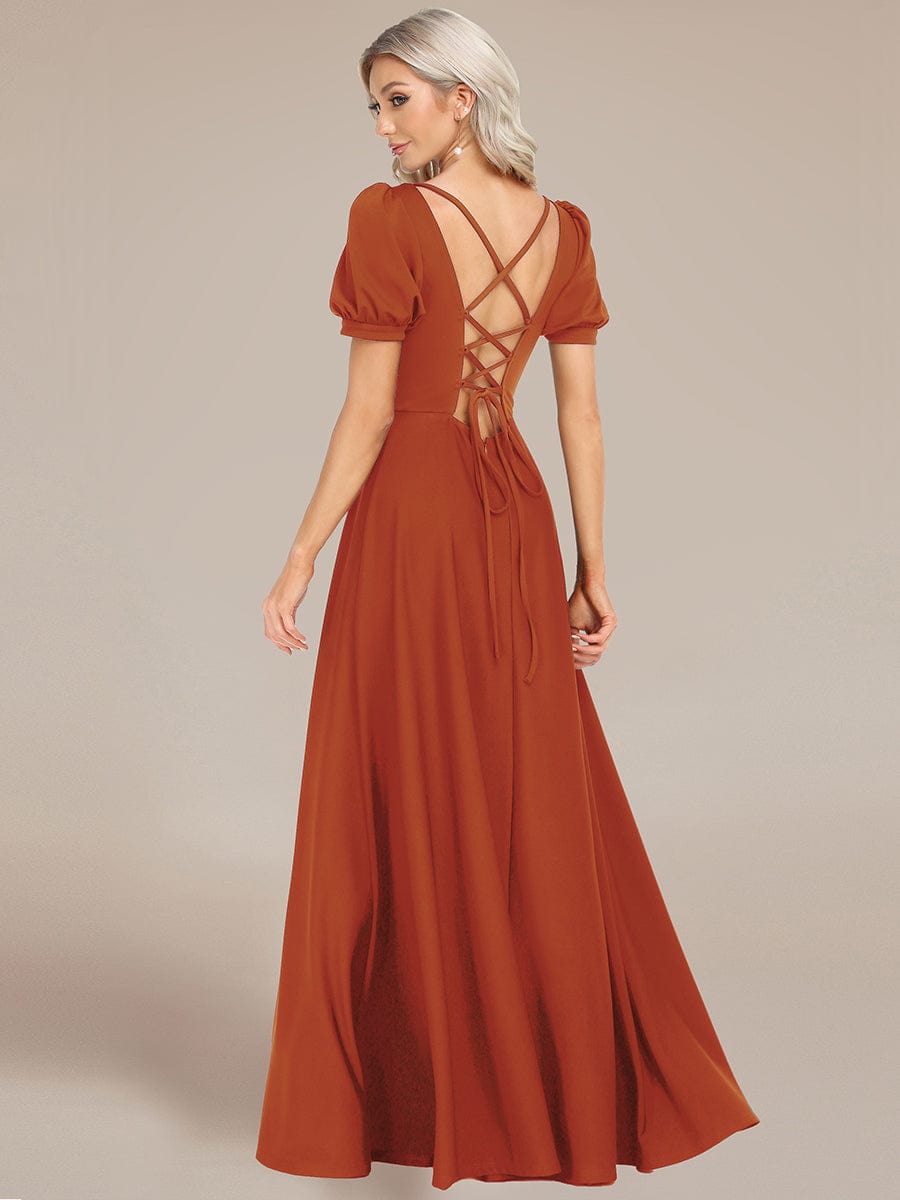 Custom Size Lace-up Back Puffy Sleeves Square Neck Evening Dress