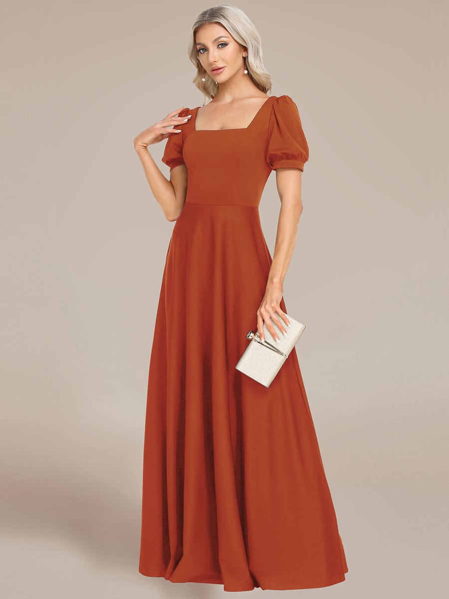 Custom Size Lace-up Back Puffy Sleeves Square Neck Evening Dress #color_Burnt Orange