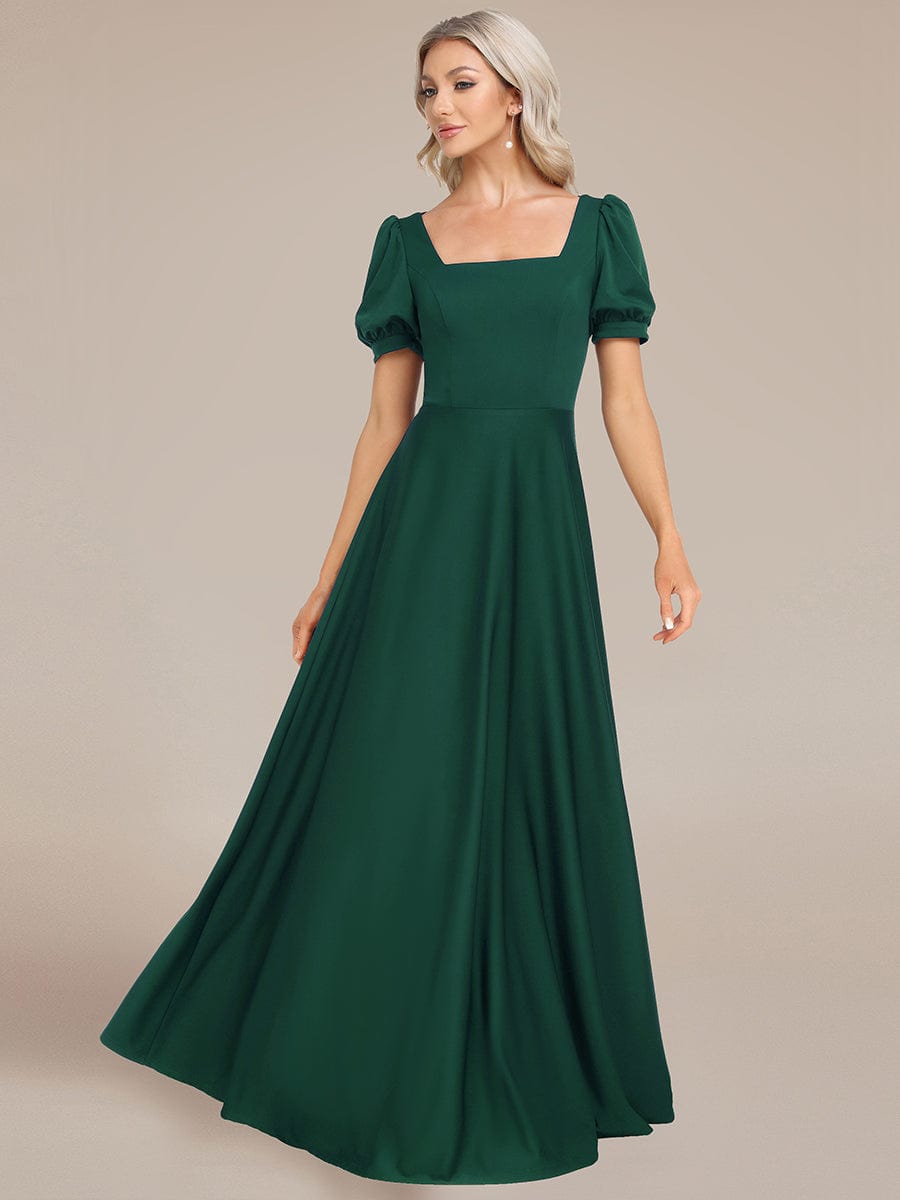 Custom Size Lace-up Back Puffy Sleeves Square Neck Evening Dress