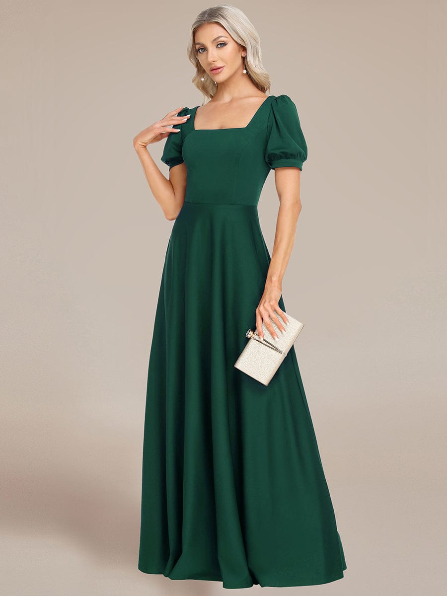 Custom Size Lace-up Back Puffy Sleeves Square Neck Evening Dress