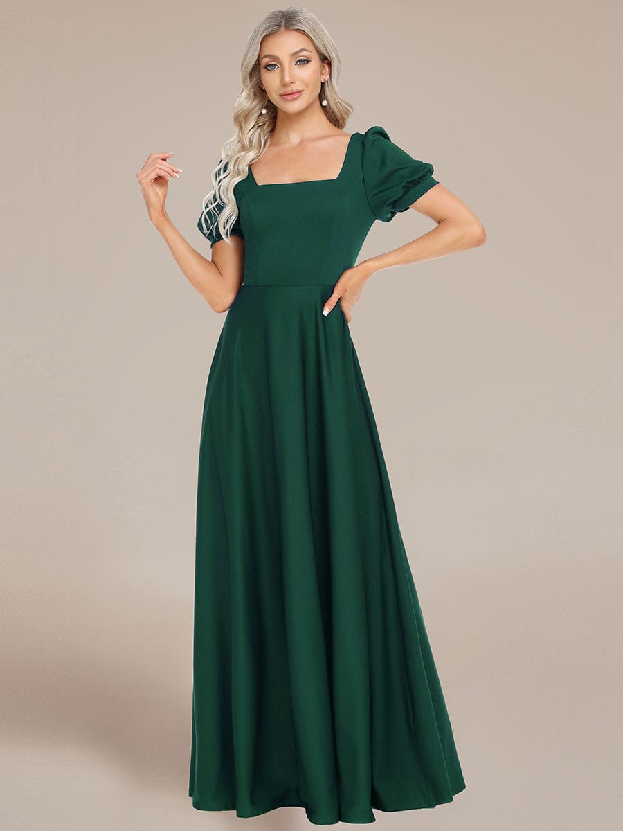 Custom Size Lace-up Back Puffy Sleeves Square Neck Evening Dress