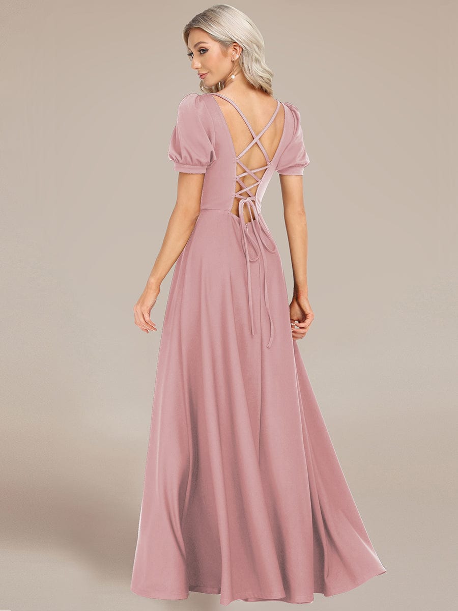 Custom Size Lace-up Back Puffy Sleeves Square Neck Evening Dress