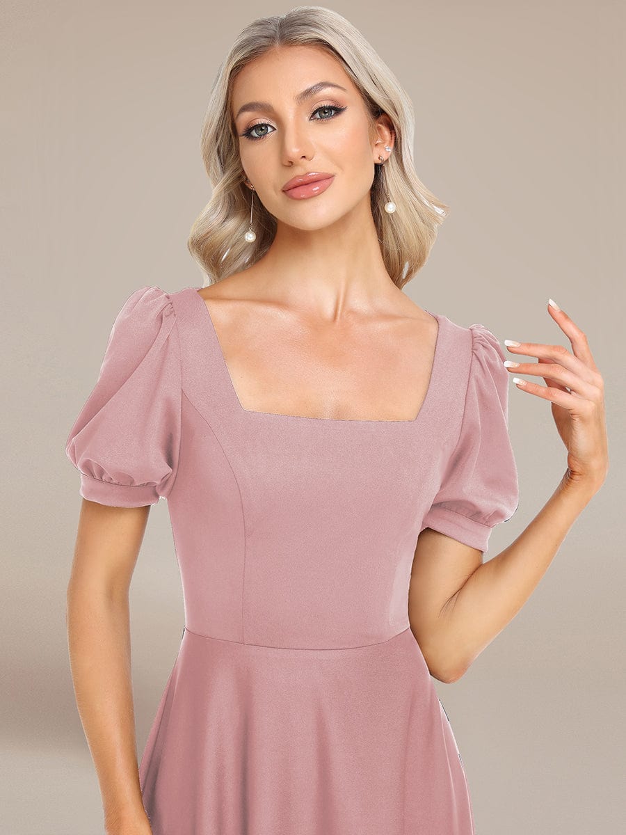 Custom Size Lace-up Back Puffy Sleeves Square Neck Evening Dress