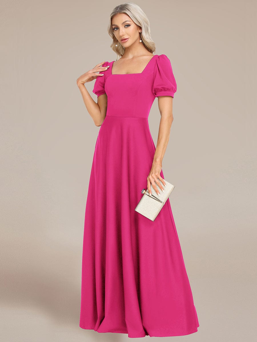 Custom Size Lace-up Back Puffy Sleeves Square Neck Evening Dress