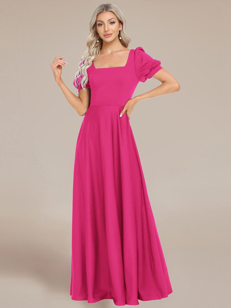 Custom Size Lace-up Back Puffy Sleeves Square Neck Evening Dress