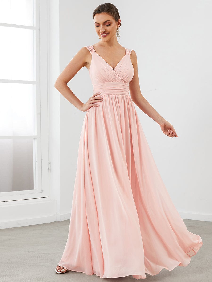 Sleeveless Chiffon Tie Waist A-Line Evening Dress #color_Pink 