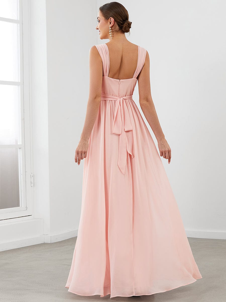 Sleeveless Chiffon Tie Waist A-Line Evening Dress #color_Pink 